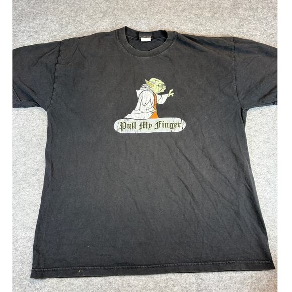 VINTAGE Star Wars Yoda Pull My Finger Shirt Mens XL Black Graphic Movie Y2K Tee - Picture 1 of 7